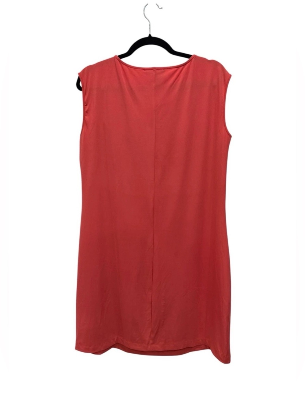 Sleeveless Coral Shift Dress with Twist Neck - Picture 3 of 6